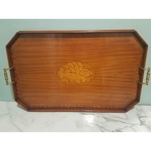 ☆Maitland-Smith Two Handled Large Wood Serving Tray with Conch Shell Detail